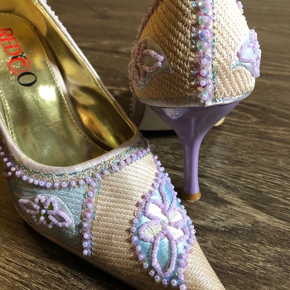 Vintage Shoes - Vintage Beaded Floral Heels
